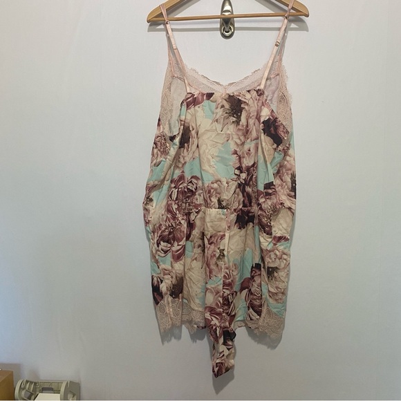 Cacique Floral Lace Romper Sleepwear Plus Size 26/28 | Pink Aqua Peony Print - Picture 5 of 11